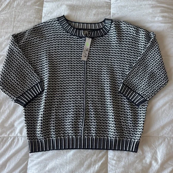 NWT NIC+ZOE Easy Tuck Stitch Pullover Sweater Split Neck Blue Size Medium - Picture 5 of 10